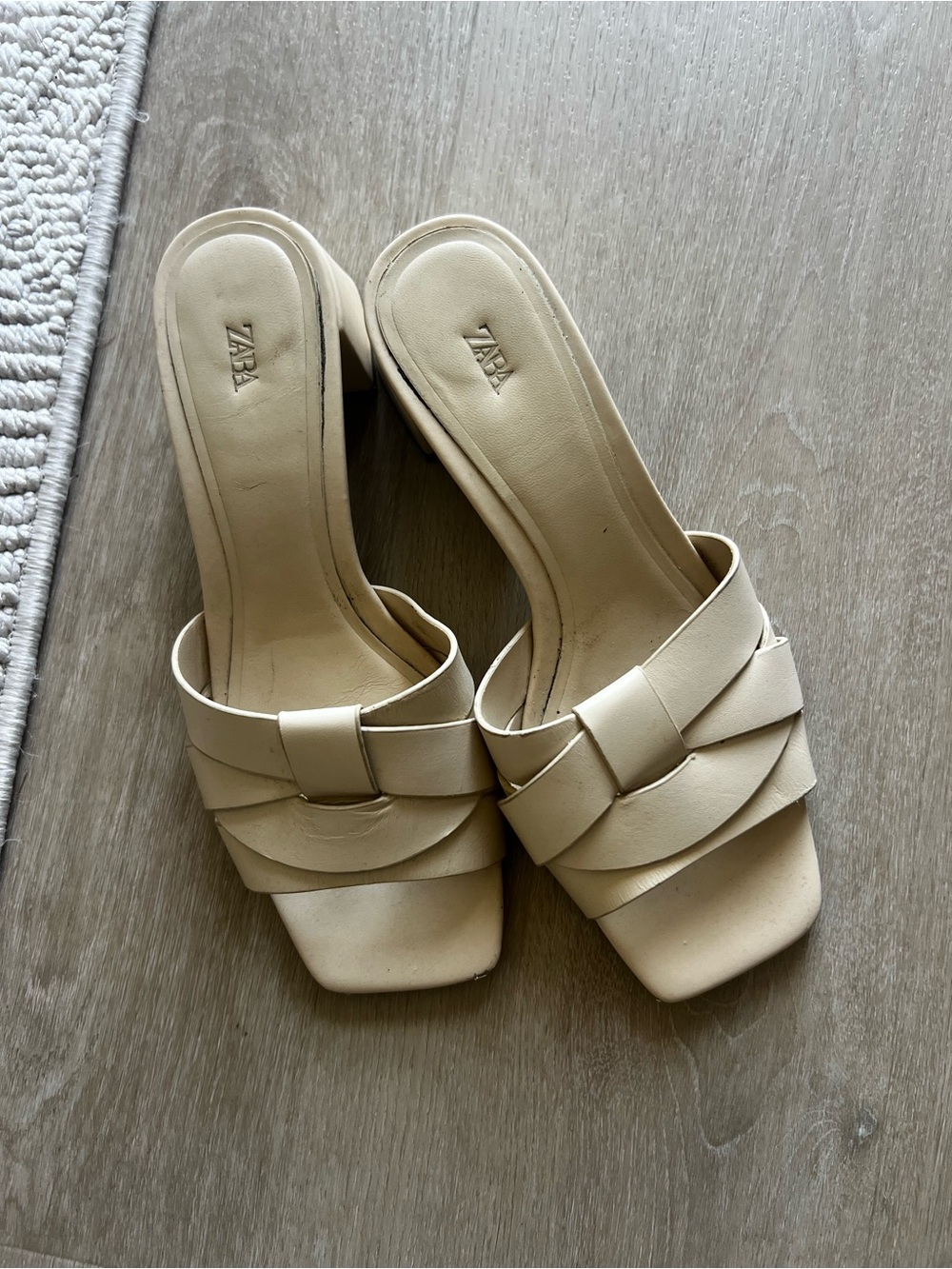 Zara Cream Braided Strap Low Block Heel sandals - Picture 3 of 5